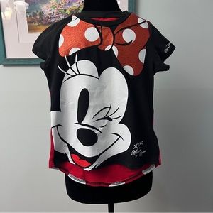Minnie Winking Glitter Bow Disney Park Shirt Hi-lo